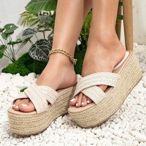 Women Criss Cross Espadrille Sole Wedge Sandals Size 7.5 US